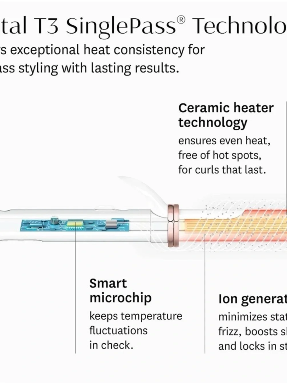 T3 CurlWrap Automatic Curling Wand - White with Rose Gold Trim